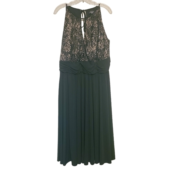 R&M Richards | Black & Taupe Lace Rouched Waist Cocktail Dress (Size 18W) - Picture 2 of 16